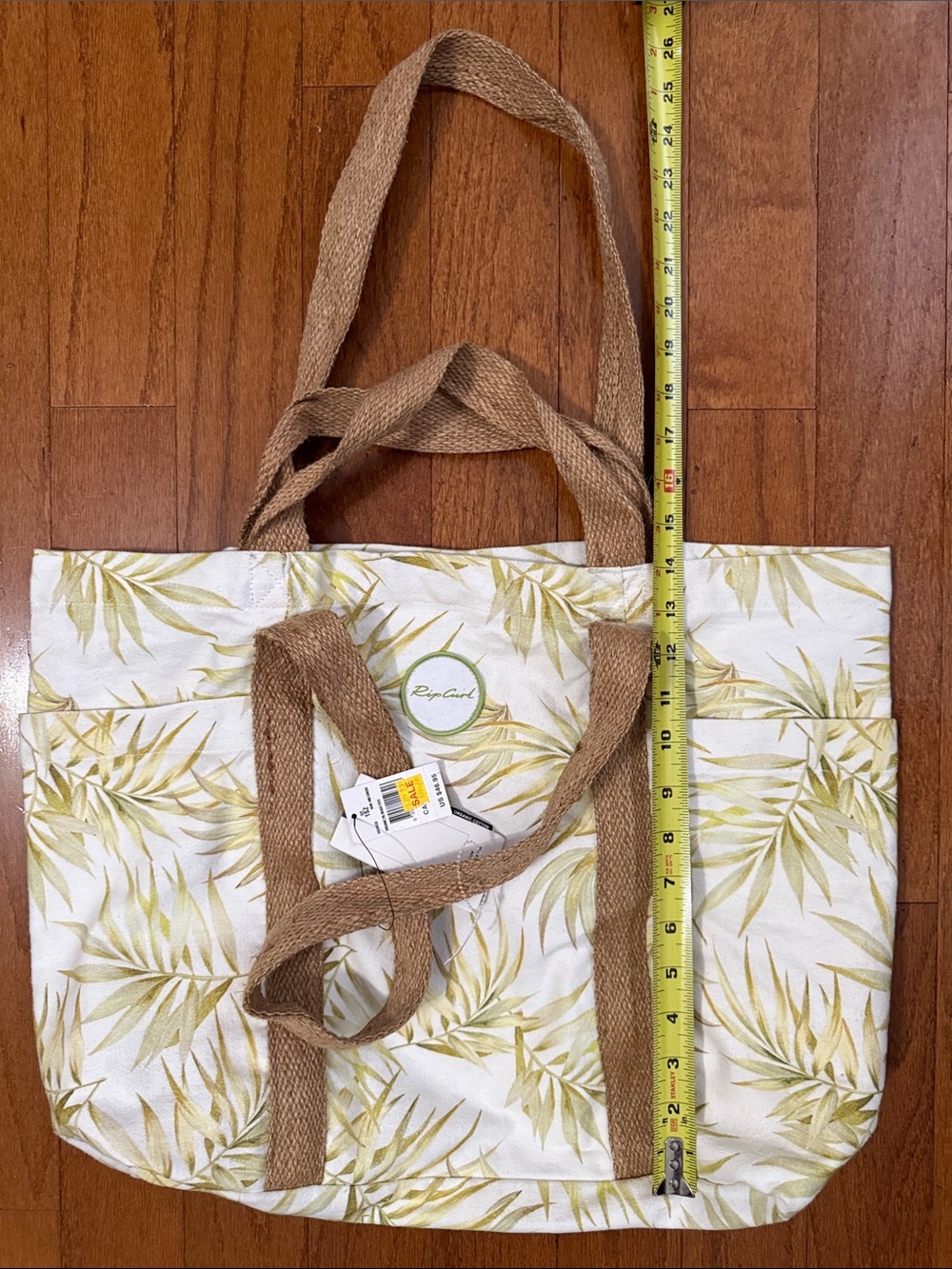 Rip Curl Organic 29L White Beach Tote with Pale Green Tropical Leaf NWT - Picture 8 of 10